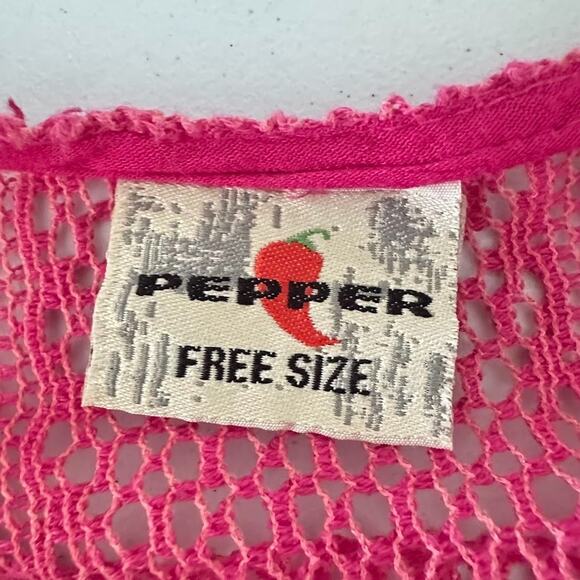 Pepper Free Size Pink Dress Asymmetric Floral Tie Dye Lace Beachy Boho Hippie - Picture 7 of 8